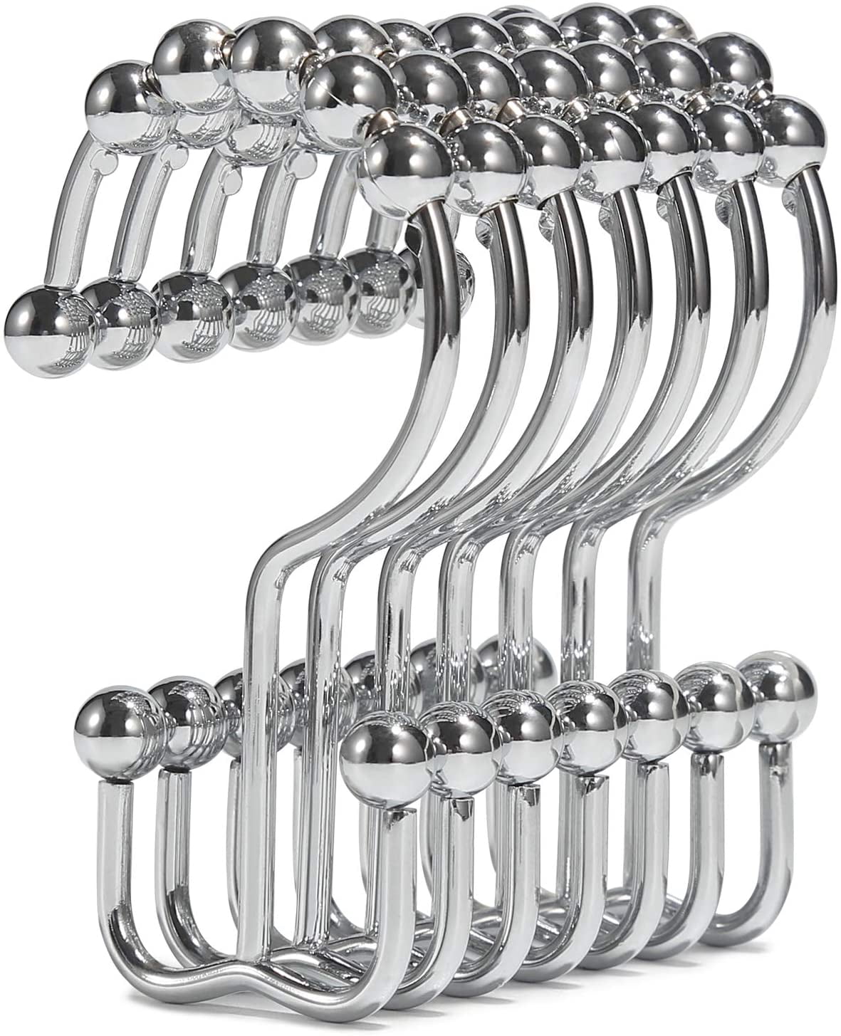 Double Shower Curtain Hooks, Set of 21 Hooks, Rust Resistant Shower