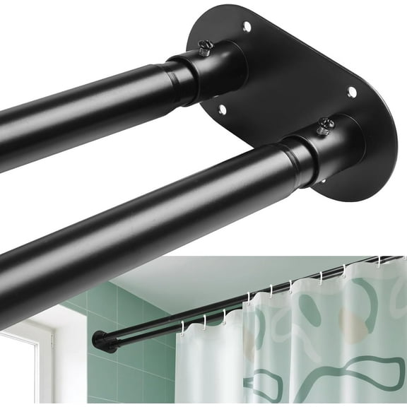 Double Shower Curtain Rod 28 to 75 Inches Elegant Double Shower Rod Adjustable Wall Mounted Double Shower Curtain Pole for Bathroom Black 28 to 75