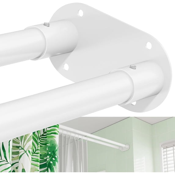 Double Shower Curtain Rod, 28-76 Inches Adjustable Wall Mounted Double Shower Rod, Rustproof White Shower Curtain Rods for Bathroom, Bathtub, Extra Space for Curtain and Liner