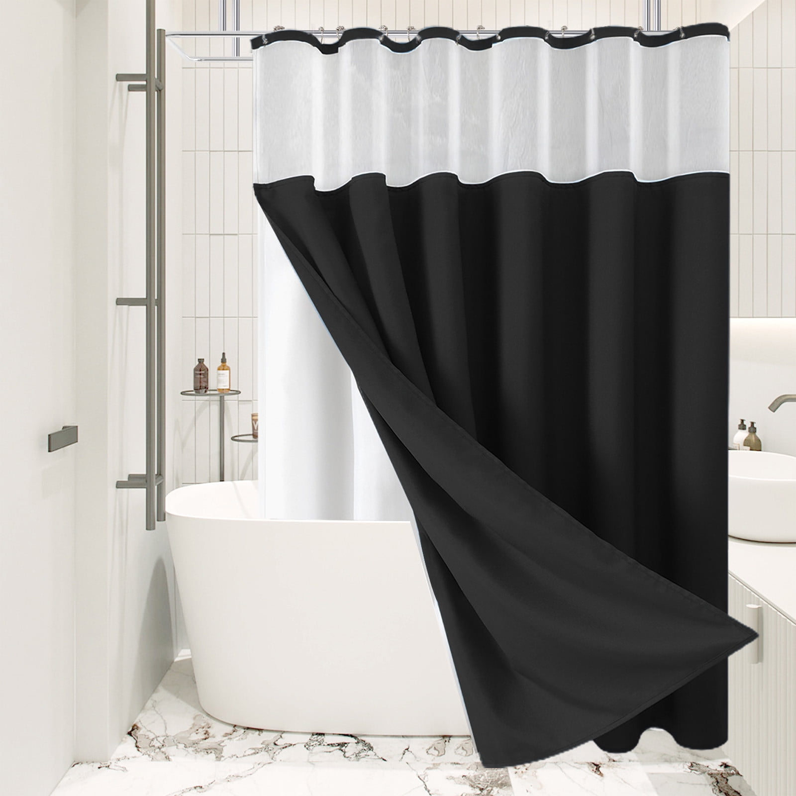 Double Shower Curtain with Snap in Liner Hotel Style Shower Curtains