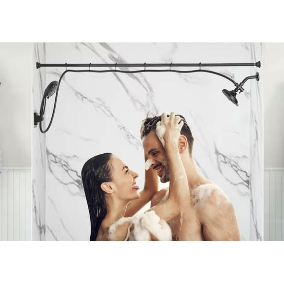 Double Shower Head for Couple, High Pressure High Pressure Dual Showerhead Combo, Adjustable Height Shower Rod with Hook, 10-Setting Handheld Shower Head, 9-Setting Handheld Shower Head, Matte Black