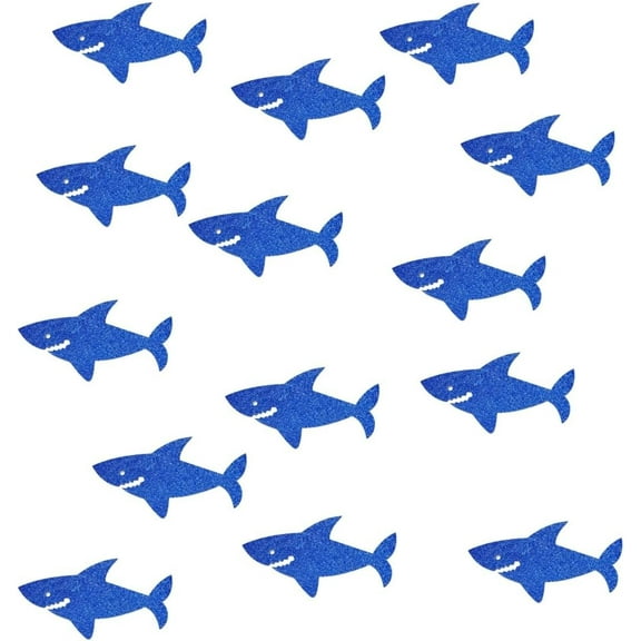 Double Side Blue Glitter Paper Shark Confetti Ocean Shark Paper Scatter Table Confetti for Boys Birthday Party Ocean Sea Shark Theme Party Decoration, 100pcs