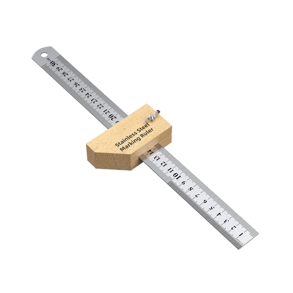 Double Side Carpentry Ruler with Detachable Stop Guide Block for Woodworking