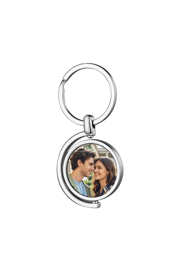 Double Side Custom Keychain with Picture, Personalized Circle Photo Keychain, Engraving Photo Text Customized Gifts (A#)