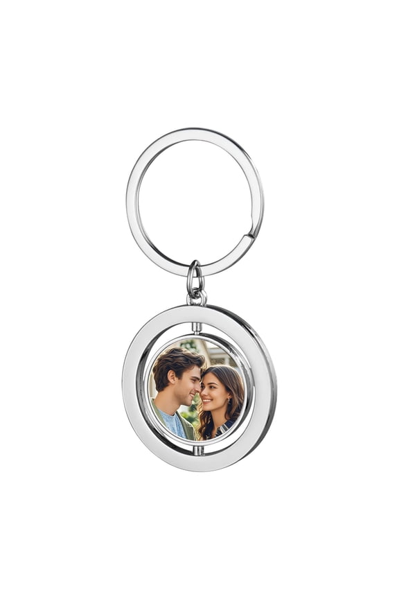 Double Side Custom Keychain with Picture, Personalized Circle Photo Keychain, Engraving Photo Text Customized Gifts (B#)