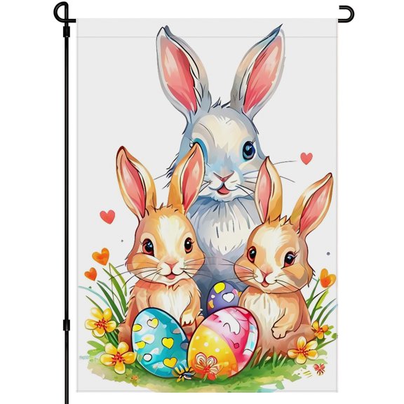 Double-Side Easter Lawn Vivid Outdoor Garden Flag 28x40inch, Durable Easter Rabbits Colorful Cartoon Camper Decorations Versatile Cute Easter Eggs Garden Flag, for Front Door Yard