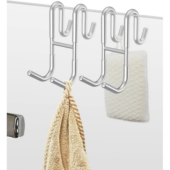 Double Side Glass Shower Door Hooks 2 Pcs Clear - Towel Hooks  for Bathroom No Drill Frameless Glass