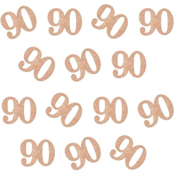 Double Side Glitter Rose Gold Paper Numbrer 90 Confetti 90 Paper Scatter Table Confetti for 90th Birthday Party 90th Anniversary Party Decoration, 100pcs