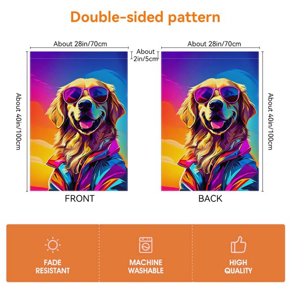 Double Side Golden Retriever Dog Puppy Porch Flag Washable Puppy Stickers Cute Dog Face Outdoor Garden Flags, 28x40 Inches Happy Smile Colorful Cartoon Durable Flags for Yard Porch Lawn Front Door