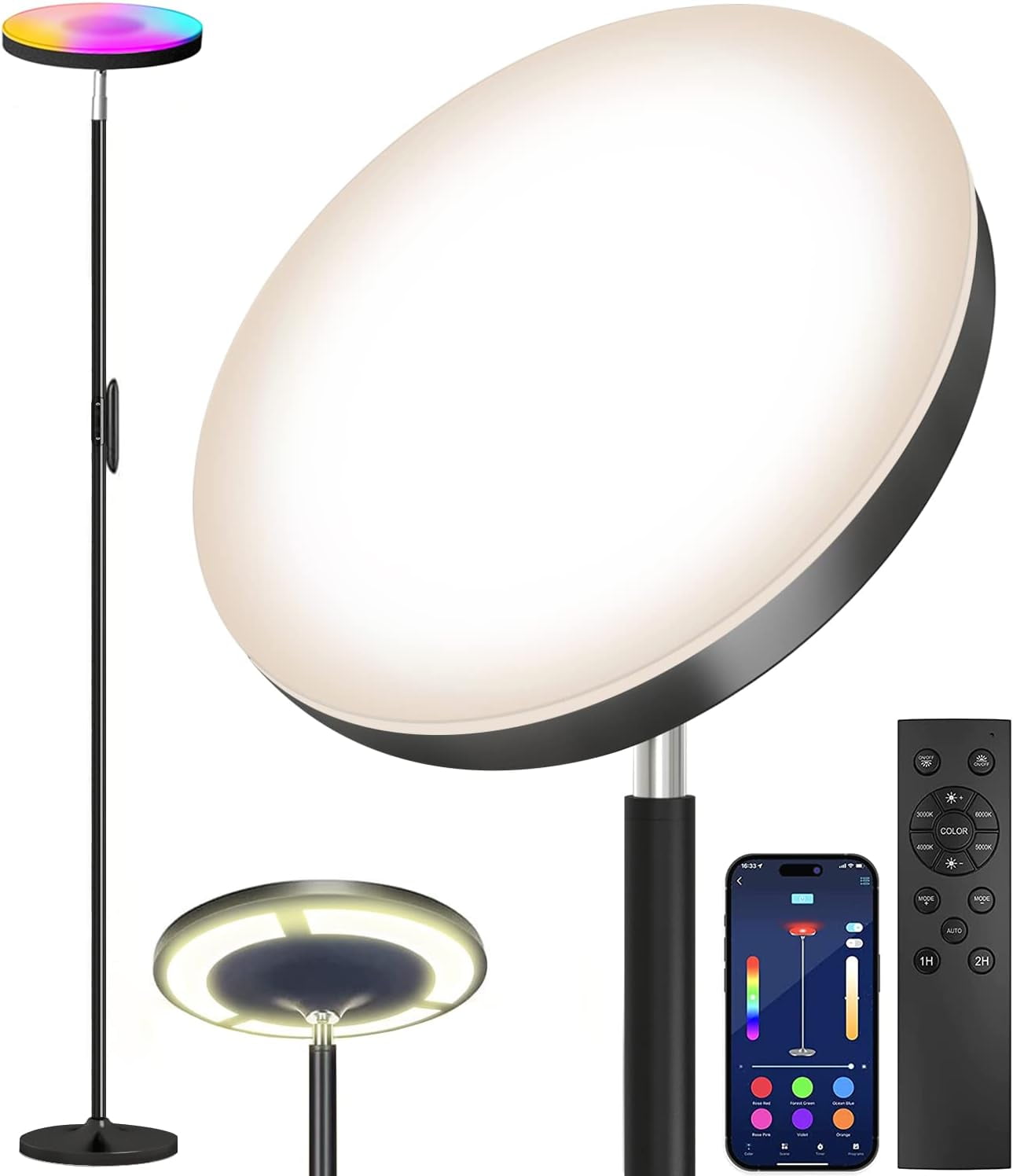 Adjustable White LED Floor Lamp with Remote and Smart App