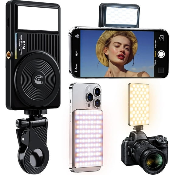Double Side Magnetic Fill Light,LED Selfie Light for iPhone Android,Clip Video Light Adjusted 3 Light Modes for Phone,Rechargeable Portable Camera Light for Conference Makeup