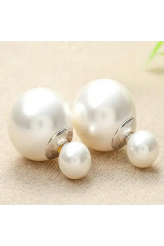 Double Side Pearl Stud Earrings White Big & Small Pearl Classic Woman Jewelry