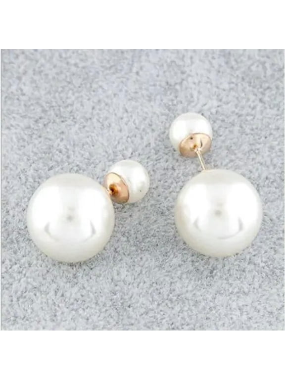 Double Side Pearl Stud Earrings White Big & Small Pearl Classic Woman Jewelry