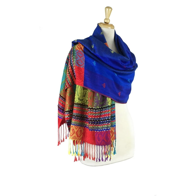 Double Side Rainbow Silky Colorful Exotic Pashmina Wrap Shawl