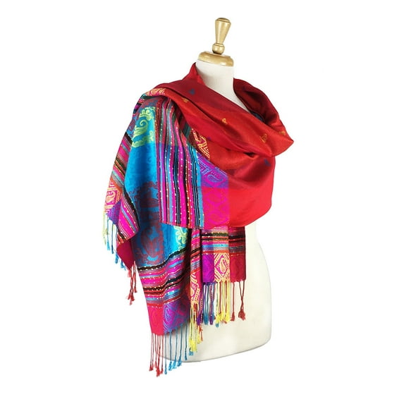 Double Side Rainbow Silky Colorful Exotic Pashmina Wrap Shawl Scarf