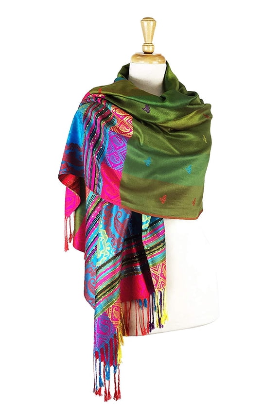 Double Side Rainbow Silky Colorful Exotic Pashmina Wrap Shawl Scarf