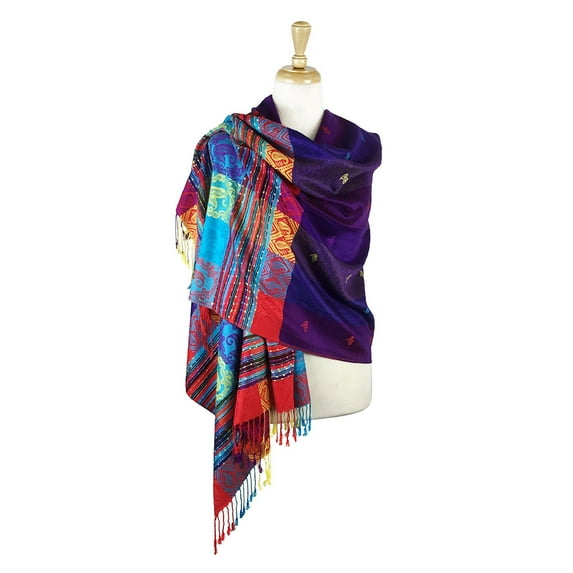 Double Side Rainbow Silky Colorful Exotic Pashmina Wrap Shawl Scarf