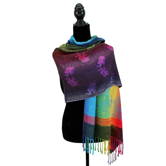 Double Side Rainbow Silky Tropical Colorful Exotic Pashmina Wrap Shawl Scarf