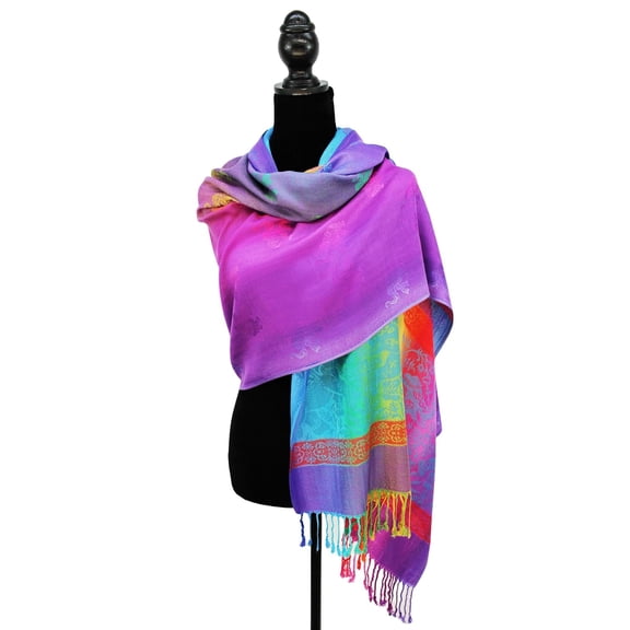 Double Side Rainbow Silky Tropical Colorful Exotic Pashmina Wrap Shawl Scarf