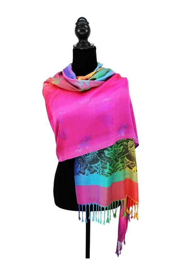 Double Side Rainbow Silky Tropical Colorful Exotic Pashmina Wrap Shawl Scarf