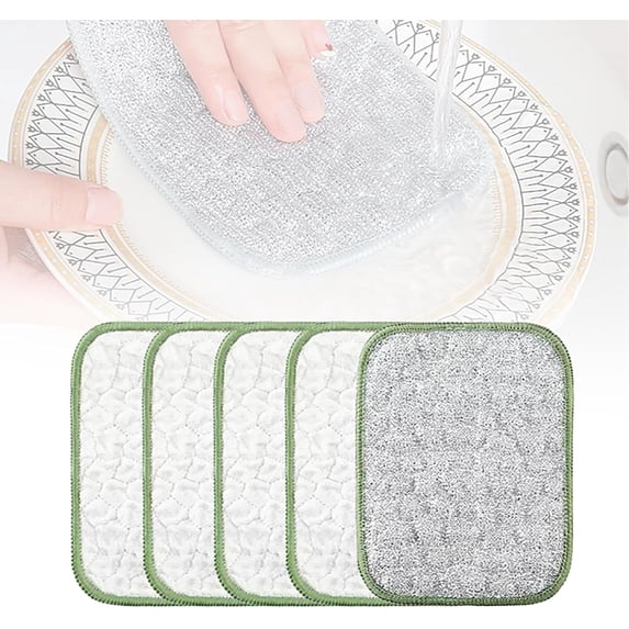 Double-Side Scratch-Free Wire Dishcloth, Multipurpose Wire Dishwashing Rags for Wet and Dry Non Scratch Dishcloth Rag, Reusable Metal Scrubbing Pads Sponge Cloths for Kitchen Cleaning (5pcs)