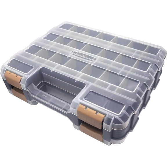 Double Side Tool Box Organizer, Hardware Storage Box, Portable Small Parts Organizer with Removable Plastic Dividers for Screws, Nuts, Nails, Bolts, Grey