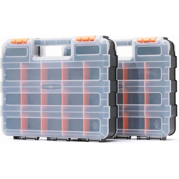 Double Side Tools Organizer, Customizable Removable Plastic Dividers, 34-Compartment