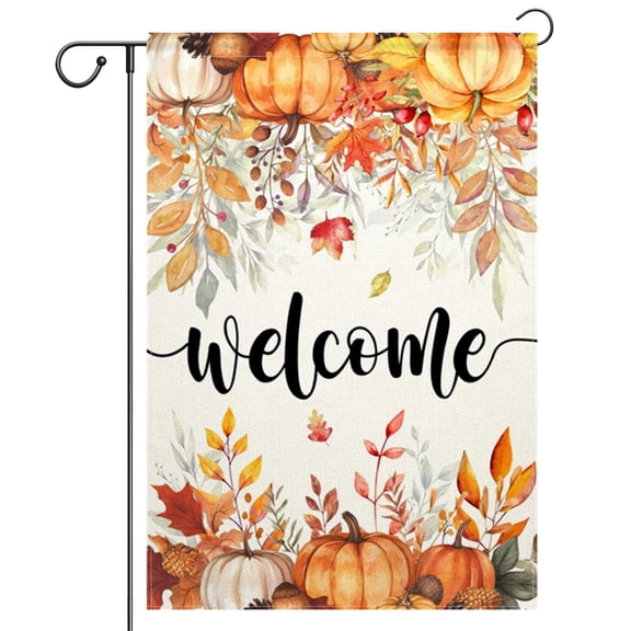 Double Sided 12x18 Happy Fall Y'all Garden Flag, Rustic Red Truck Pumpkins Maple Leaves Thanksgiving Outdoor Farmhouse Decor