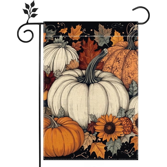 Double Sided 12x18 Inch Burlap Yard Flag Fall Pumpkin Autumn Thanksgiving Leaves Sunflower Flowers for Outside Holiday Decor