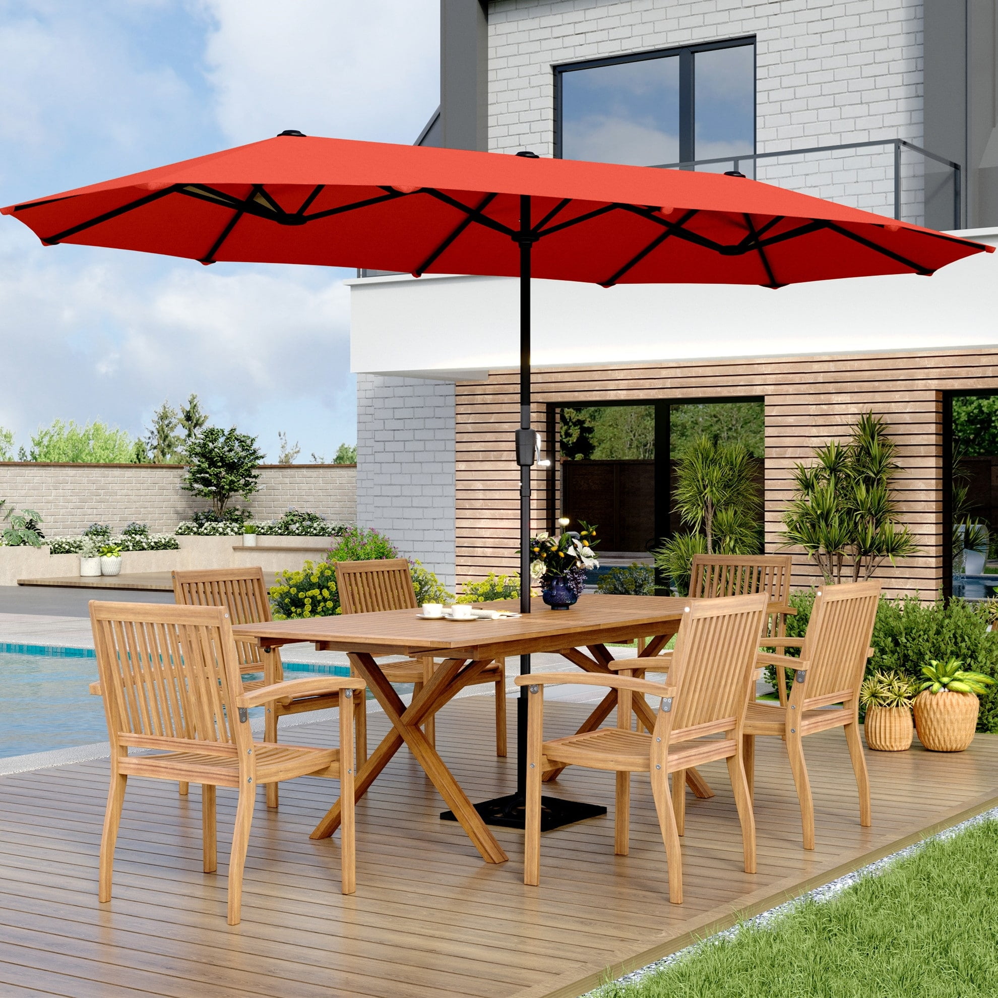 13-Foot Orange Red Twin Outdoor Market Umbrella with Crank