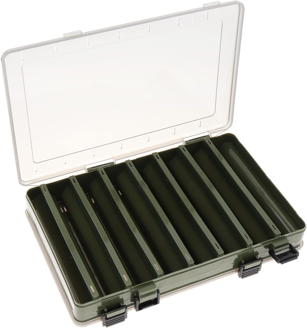 Double Sided 14 Compartments Fishing Tackle Boxes Fishing Lure Box Organizer, Fishing Bait Tackle Storage Case, Container Box for Jewelry Beads Earring Hook (Green)