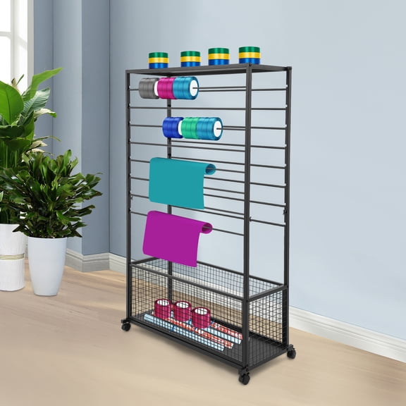 Double-Sided 16 Tier Ribbon Rack, Ribbon Holder, Storage Shelf For Ribbon,Wrapping Paper (39.37*12.6*59.06in)-Black