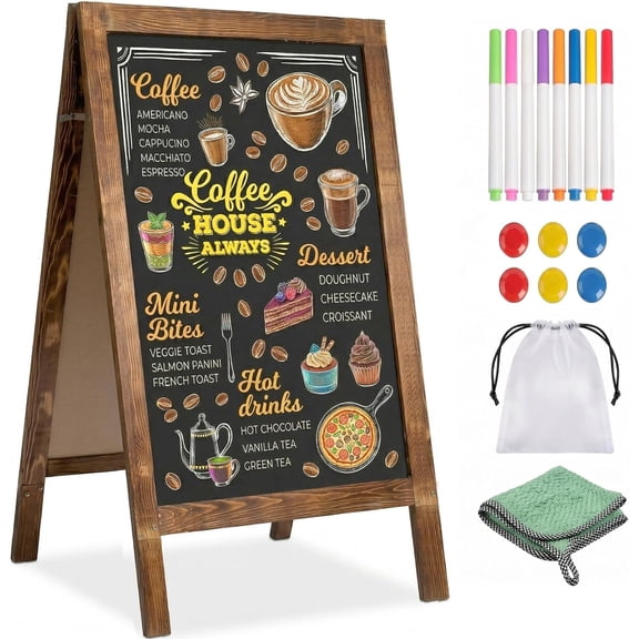 WooOrganix Double-Sided Magnetic Chalkboard Sign 40 x 20, Foldable A-Frame Menu Board with Rustic Solid Wood Frame, Large Chalkboard Easel for Restaurants, Cafes, Weddings & Storefronts