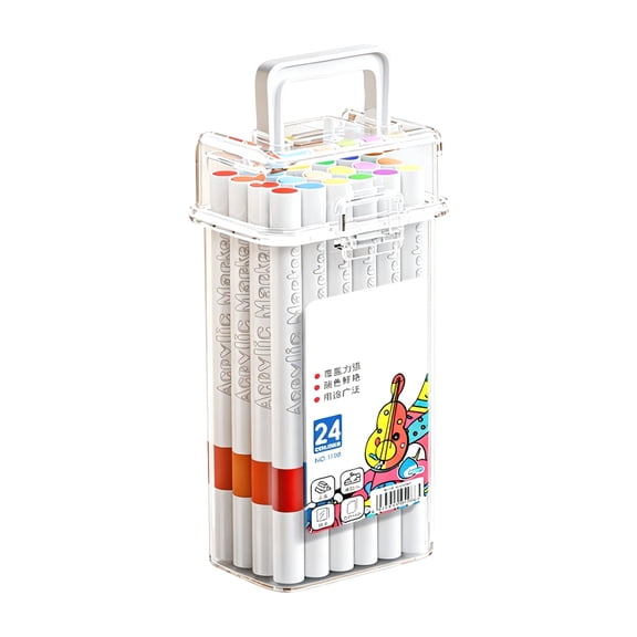 Double Sided Acrylic Paint Markers, 24 Colour 10ml Pen Set, Strong Coverage Overlay Capable, Smooth for Drawing Journaling DIY Art Projects