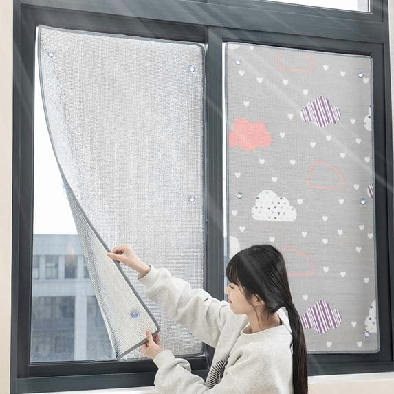 Double Sided Aluminum Foil Window Insulation Film, Removable Heat Blocking Sun Shade Cover With Suction Cups, Energy Saving Window Thermal Barrier For Home Office