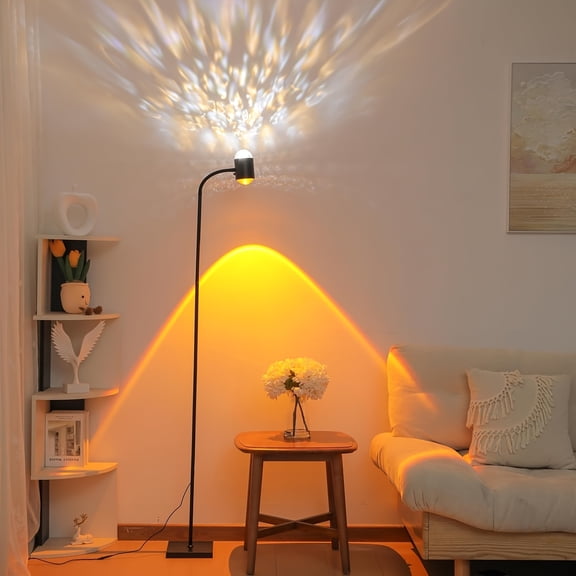 Double-Sided Ambient and Accent Floor Lamp with 360-Degree Rotation, Dynamic Wave Ripple Light Effect, and Colorful Halo Projection for Home Entertainment and Commercial Decorative Lighting