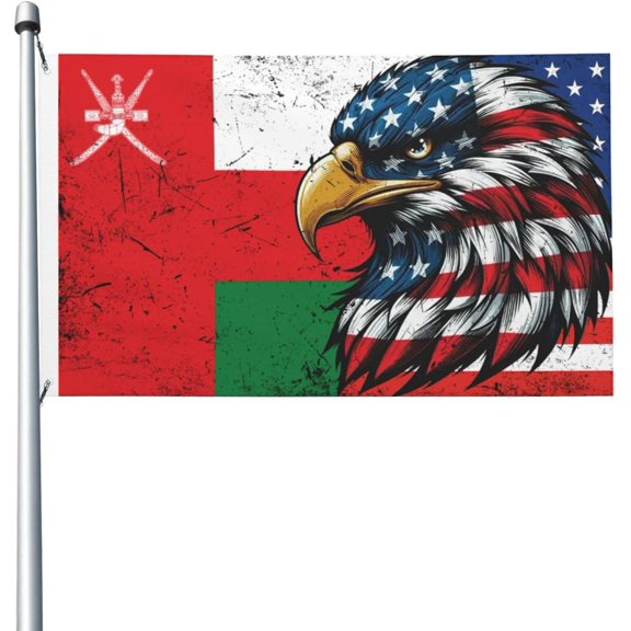 Double Sided America And Oman Omanis Eagle Flag 3x5 Ft, Vivid Digital Print Heavy Duty Polyester With Brass Grommets For Outdoor Indoor Home Garden Decor