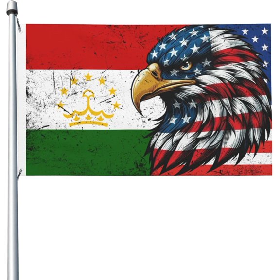Double Sided America And Tajikistan Tajik Eagle Flag 3x5 Ft, Vivid Digital Print Heavy Duty Polyester With Brass Grommets For Outdoor Indoor Home Garden Decor