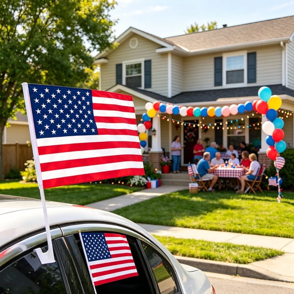 Double Sided American Flag Car Window Set Of 4 - 12x18 Inch Polyester Flag With Pole For 4th Of July Memorial Day Independence Day Car Decor