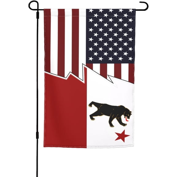 Double Sided American and Bear Flag Garden Flag Ripped Style 12 x 18 Inch Yard Welcome Banner Outdoor Farmhouse Decor