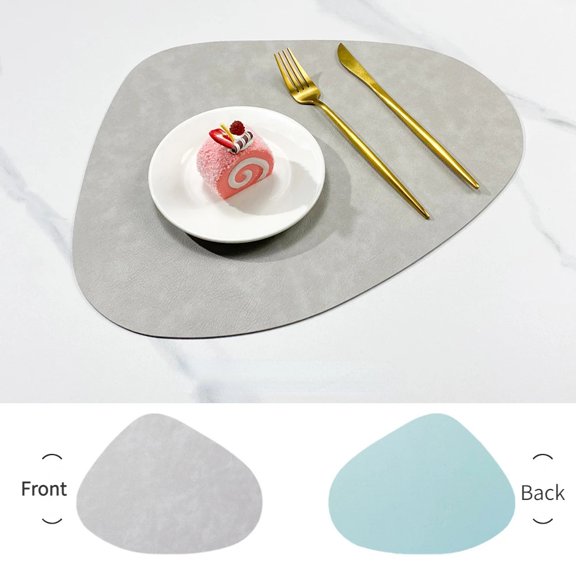 Double Sided Anti Slip PU Insulation Pad Table Mat, Nordic Style Imitation Cowhide Pattern Water Droplet Shaped Leather Placemat