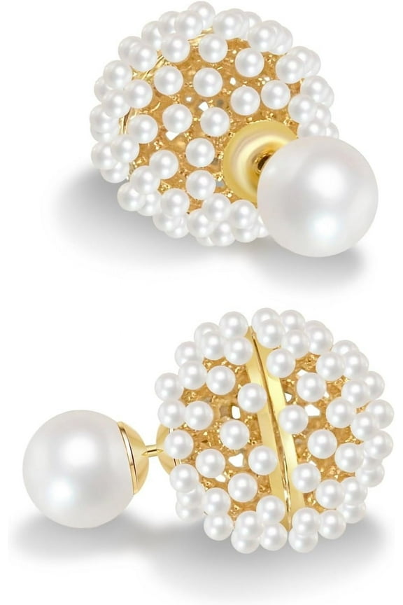 Double Sided Ball Earrings for Women Front and Back Pearl Stud Earrings 2 in 1 Stud Earrings