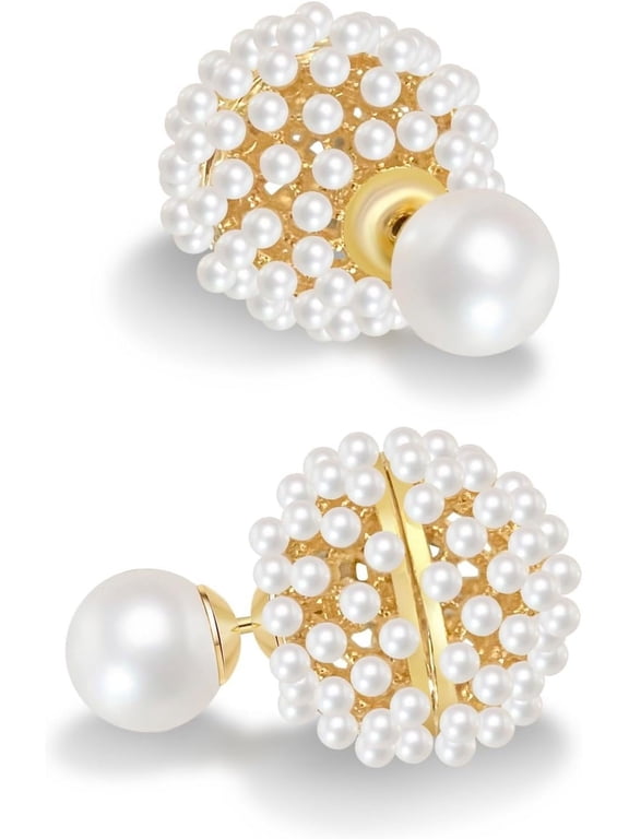 Double Sided Ball Earrings for Women Front and Back Pearl Stud Earrings 2 in 1 Stud Earrings