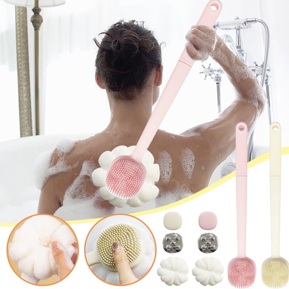 Double Sided Bath Brush Set Long Handle with Portable Shower Brush for Lathering and Scrubbing Gentle Exfoliation and Deep Cleaning for Camping Travel and Home Shower Use Topliu