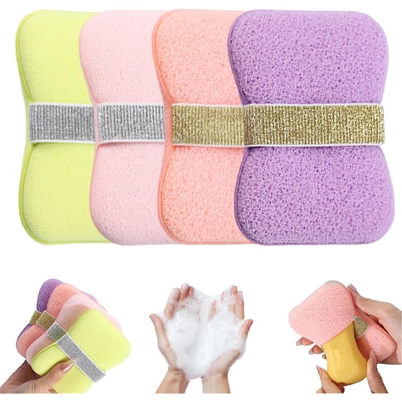 Double-Sided Bath Foaming Bag, 2-in-1 Double-Sided Exfoliating Bath Sponges Set, Bath Sponges with Turmeric Soap, Deep Cleansing for Face & Body