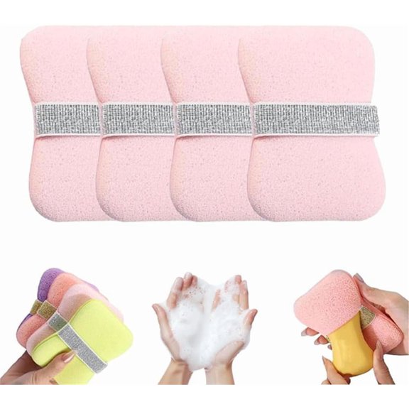 Double-Sided Bath Foaming Bag, 2 in 1 Portable Bathroom Soap Sponge Bath Sponges, Exfoliating Bath Sponges Set for Shower, Deeper Scrub and Lather