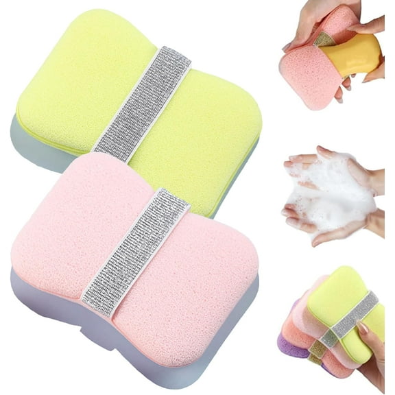 Double-Sided Bath Foaming Bag, 2025 New Bath Sponge Soap Pouch, 2-in-1 Double-Sided Exfoliating Bath Sponges Set, Body Scrubber Shower Sponge Loofah