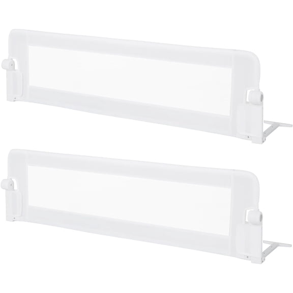 Double Sided Bed Rail Guard, 2 Pack, Extra Long, Swing Down for Convertible Crib, Folding Baby Safety Bedrail for Kids Twin Full Size Queen King Mattress, Rails for Toddlers (White, 60")