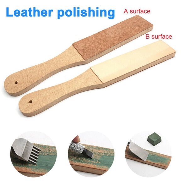 Double-Sided Beech Wood Leather Strop for Knife Sharpening, Honing Stropping Sharpener with Ergonomic Handle for Woodcarving Tools.