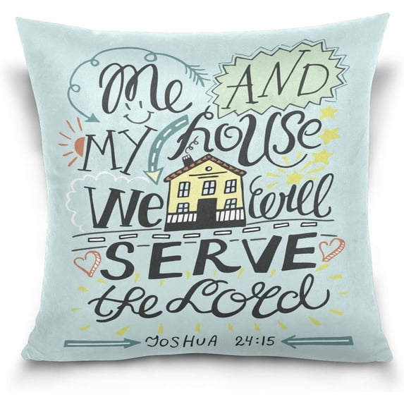 Double Sided Bible Verse We Will Serve The Lord Christian Scripture Polyester Velvet Square Cover Cushion Covers 16 x 16 Inch Pillow Slip Covers Decorative